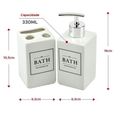 Imagem de Kit Banheiro Lavabo 2 Peças Branco Quadrado Dispenser Bath