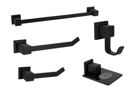 Kit banheiro lavabo inox Preto fosco 5 peças Black acessorios - RR Metais Imagem de Kit banheiro lavabo inox Preto fosco 5 peças Black acessorios