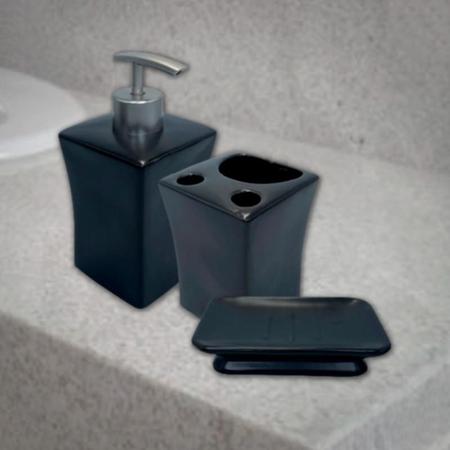 Imagem de Kit Banheiro Lavabo Porcelana 3 Pecas Bandeja Saboneteira Conjunto Líquido Completo Higiene Moderno