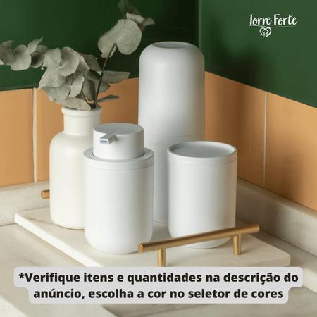 Imagem de Kit Banheiro Porta Sabonete Liquido Escova De Dente Algodão Cotonete Bold