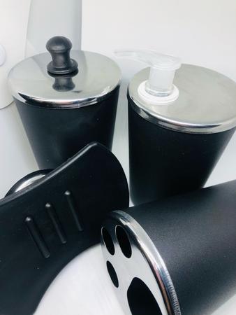 Imagem de Kit Banheiro Preto Inox Lavabo Luxo Conjunto 4 Peças P/ Pia