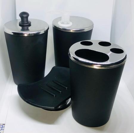 Imagem de Kit Banheiro Preto Inox Lavabo Luxo Conjunto 4 Peças Pia