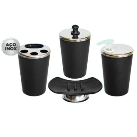 Imagem de Kit Banheiro Preto Inox Lavabo Luxo Conjunto 4 Peças Pia