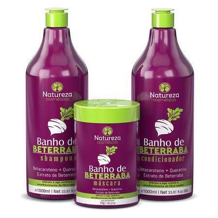 Imagem de Kit banho de beterraba - shampoo + máscara + condicionador 1kg - natureza cosméticos