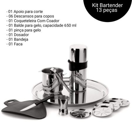 Imagem de Kit Bar Bartender 13 Peças Balde Suporte Pinça Forma Inox