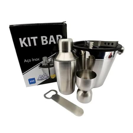 Kit Bar Inox 5 Peças Com Balde E Pegador - Yazi Imagem de Kit Bar Inox 5 Peças Com Balde E Pegador