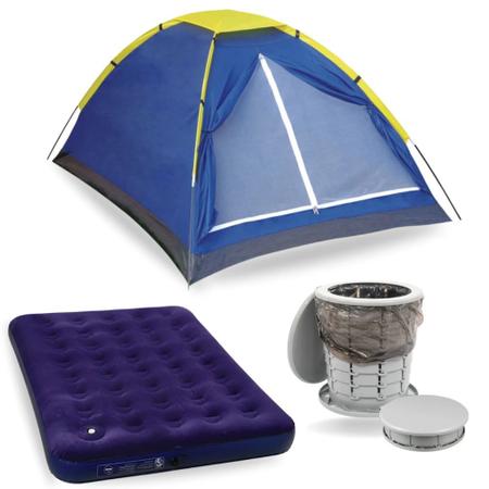 Imagem de Kit Barraca Iglu 2 Pessoas + Colchao Inflavel de Casal + Vaso Portatil Ecocamp 15 L