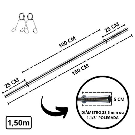 Imagem de Kit Barras de Tubo Ocas com Barras 40cm e 1,50m e Barra W 1,20m