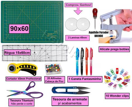 Kit Profissional Base De Corte A1 90x60 Régua 15x60 Cortador 45mm Patchwork  Scrapbook