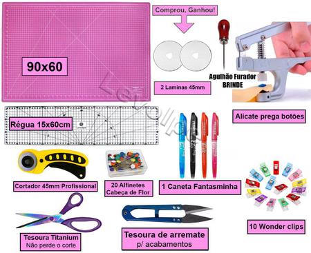 Imagem de Kit Base De Corte Rosa 90x60 + Régua 15x60 + Cortador 45mm