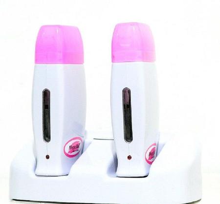 Imagem de Kit Base Dupla Com 2 Aquecedores de cera Roll-on - Branca Com Rosa