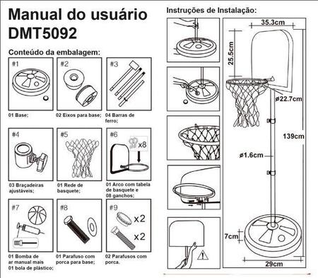 Basquete Radical com Altura Regulável DM Toys 105x139cm DMT5092