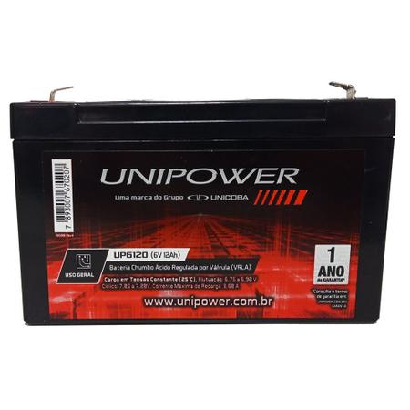 Imagem de Kit Bateria 6V 12ah Unipower + Carregador Led + Chicote