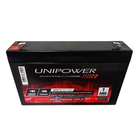 Imagem de Kit Bateria 6v 7,2ah Unipower + Carregador LED - Brinquedos