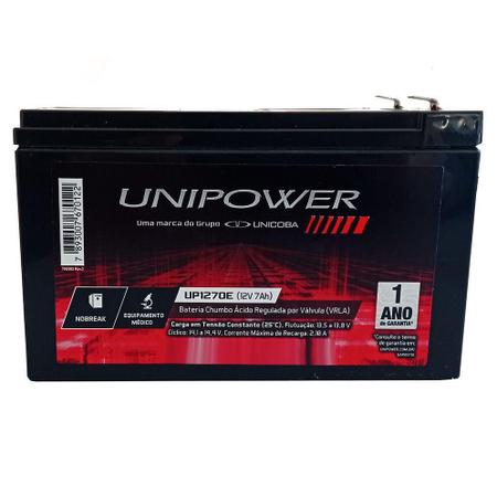 Imagem de Kit Bateria Selada 12V 7ah Unipower + Carregador Led - Vrla