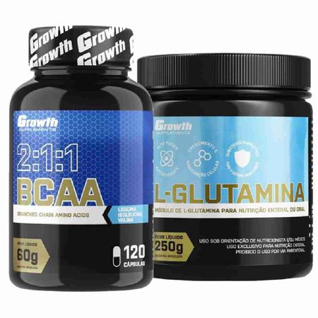 Imagem de Kit Bcaa 120 Caps + Glutamina Pura 250g Growth Supplements