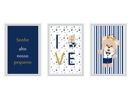 Imagem de Kit Bebe Higiene Nuvem Quarto Menino Com Trio De Quadros Mdf