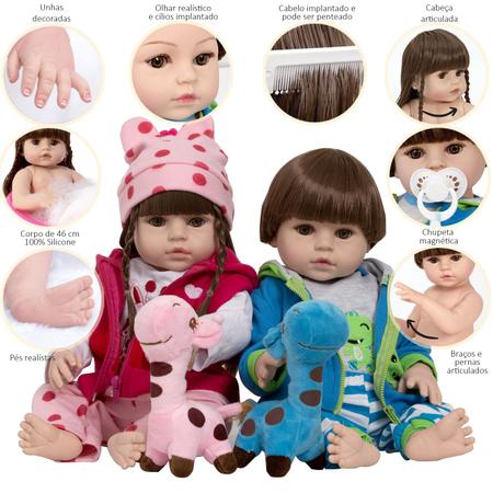 2 Bebes Reborn Casal Gemeos 100% Silicone Menino Menina Bolsa Acessórios