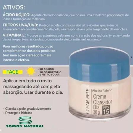 Kit 2 Creme Facial Clareador Dia Com FPS-15 Clear Pele Abelha Rainha 30g