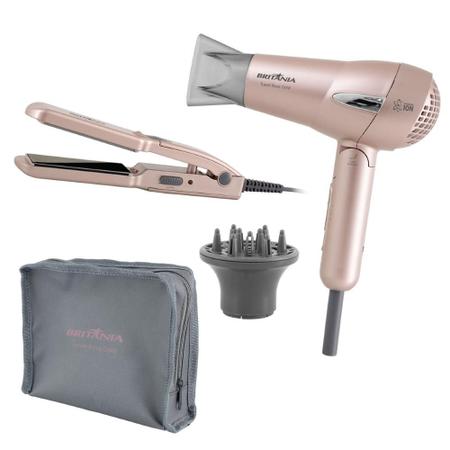 Imagem de Kit Beleza Travel Rose Gold Britânia Secador de Cabelos 1200W Prancha e Bolsa para Transporte Bivolt