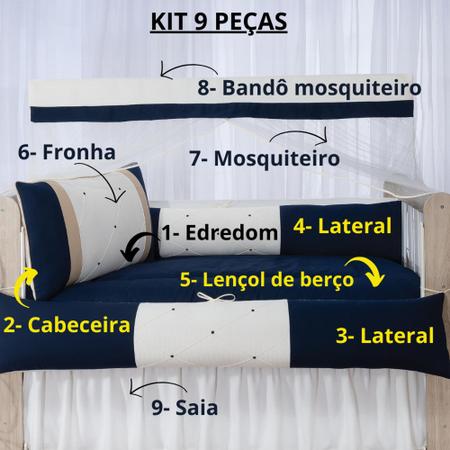 Imagem de Kit Berço Algodão Percal 9 Pecas Completo Lindas Cores Bordado Macio