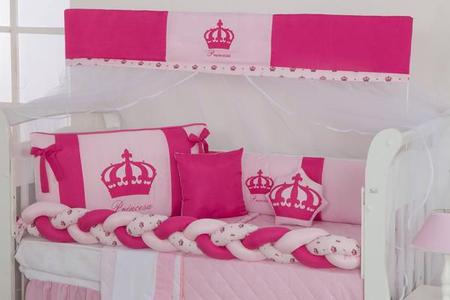 Imagem de Kit Berço Americano Trançado Coroa Princesa 12 Peças - Pink
