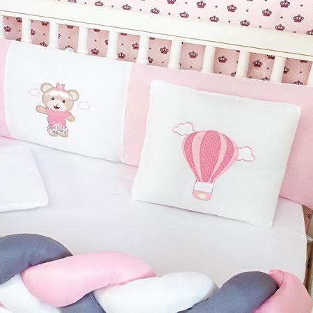 Imagem de Kit Berço Menina 6 Peças Ursinho Balão Rosa Preço Baixo
