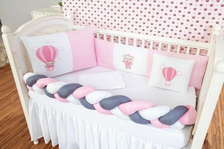 Imagem de Kit Berço Menina 6 Peças Ursinho Balão Rosa Preço Baixo