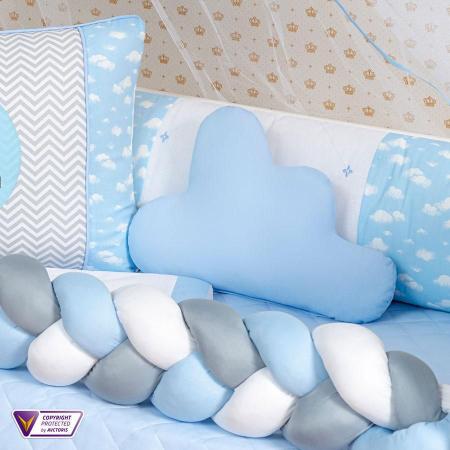Kit Berço Trança Ovelha Menino 14 Peças Com Saia Box Azul - Beatriz Enxovais Imagem de Kit Berço Trança Ovelha Menino 14 Peças Com Saia Box Azul