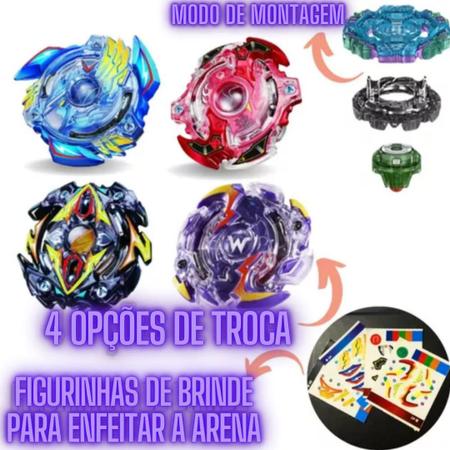 Imagem de Kit Beyblade 4 In 2 + 2 Lançadores + Arena Brinquedo Jogos 