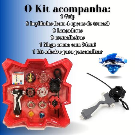 Imagem de Kit Beyblade 4 In 2 + 2 Lançadores + Arena Brinquedo Jogos 