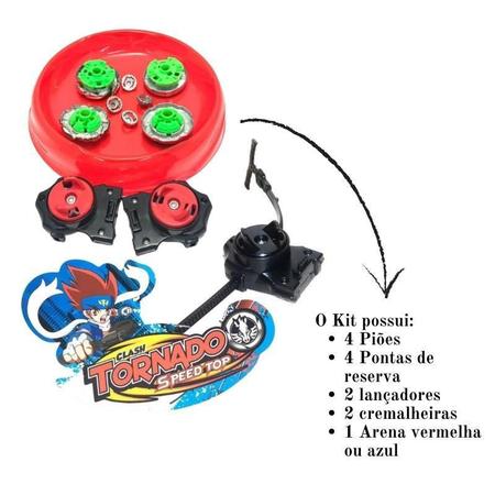 Bey Blade Brinquedo Lança Disco Infantil Kit com 4 Peões em