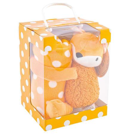 Kit Bichinho Pelúcia com Mantinha Soft Raposa Laranja 02 Peças