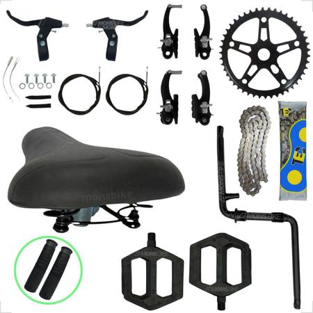 Imagem de Kit Bike Banco Selim Molas + Freio V-Brake + Pedal + Pedivela + Corrente + Coroa