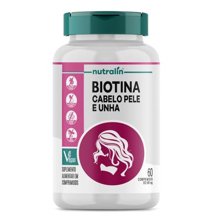 Imagem de Kit Biotina Cabelo, Pele e Unhas Nutralin 2 potes cada pote 60 comp.