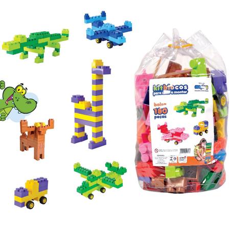 Brinquedo Infantil Blocos De Montar 180 Lego Grande + Bolsa