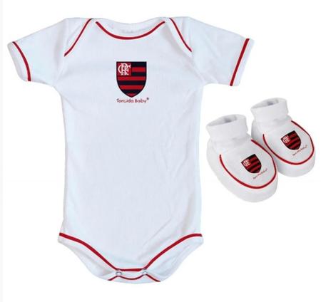 Imagem de Kit Body Branco + Pantufa Bebê Flamengo Torcida Baby Unisex