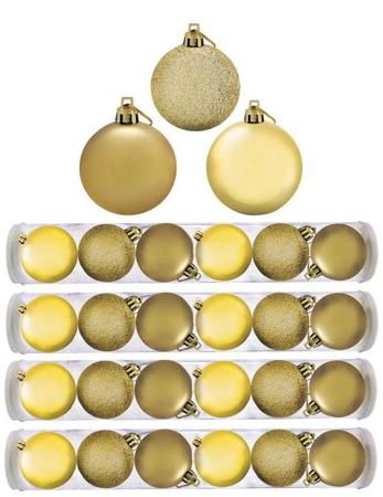 Imagem de Kit Bola Natal Glitter, Fosco E Brilho Dourado 24 Peças 8cm