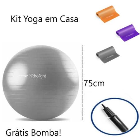 Imagem de Kit Bola Suíça Para Exercícios De Pilates Yoga Fisioterapia 75cm e Faixa Elástica Para Exercícios Com 3 Peças Hidrolight