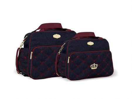 Kit bolsa bebê maternidade jeans com vermelho griff 2 peças Imagem de Kit bolsa bebê maternidade jeans com vermelho griff 2 peças