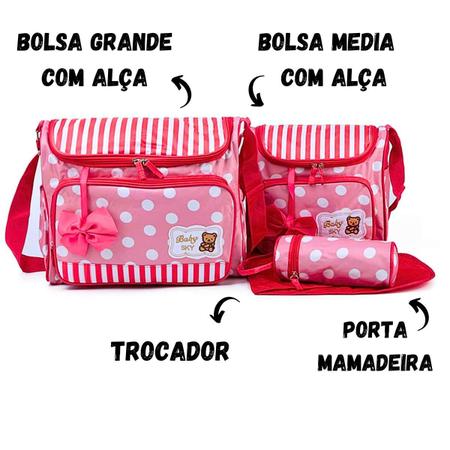 Imagem de Kit Bolsa Mala Saída Maternidade Impermeável Bebê Trocador Porta Mamadeira 4 Peças