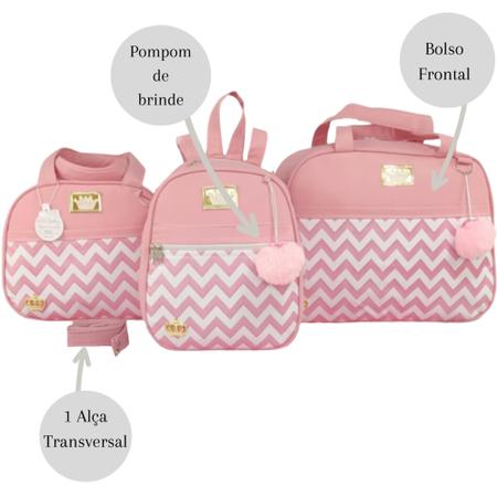 Imagem de Kit bolsa maternidade 3 peças chevron  rosa + saida maternidade