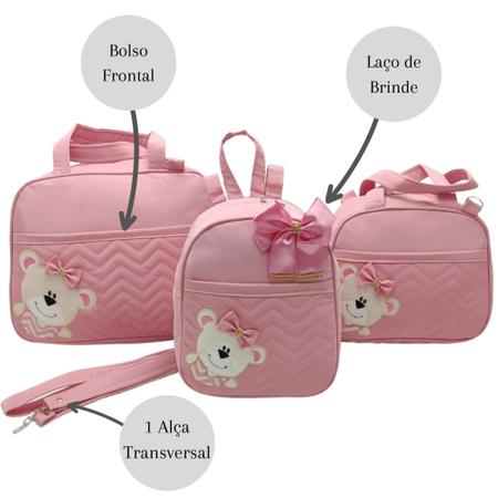 Imagem de Kit bolsa maternidade 3 peças urso rosa + saida maternidade