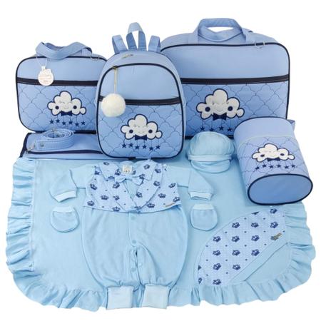 Imagem de Kit bolsa maternidade 5 peças nuvem azul + saida maternidade