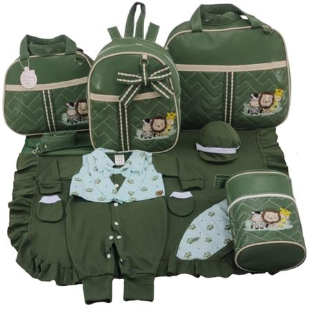 Imagem de Kit bolsa maternidade 5 peças safari baby verde militar + saida maternidade