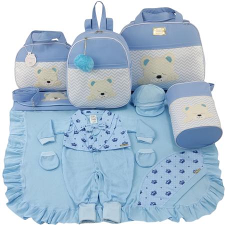 Imagem de Kit bolsa maternidade 5 peças urso chevron + saida maternidade