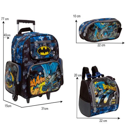 Imagem de Kit Bolsa Mochila Escolar Masculina Batman Rodinha