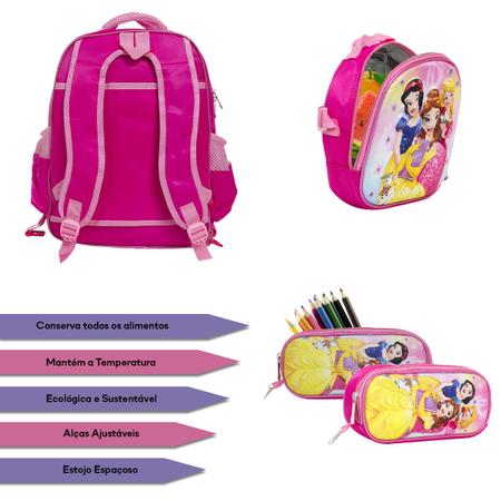 Imagem de Kit Bolsa Mochila Menina Princesas Lancheira Térmica Barata