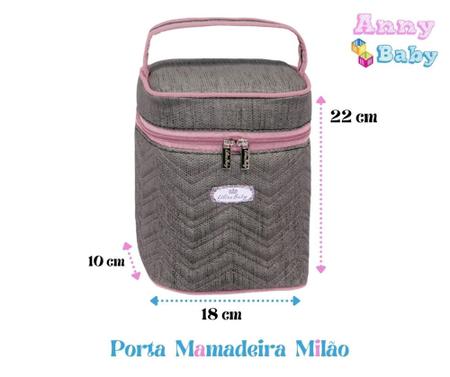 Imagem de Kit Bolsas + Mochila G + Porta Mamadeira + Trocador Maternidade Milão Cinza/Rosa - KB+0003