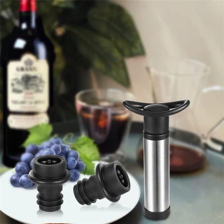 Imagem de Kit Bomba A Vácuo Para Vinho Com 2 Rolhas Tampa Garrafa Inox